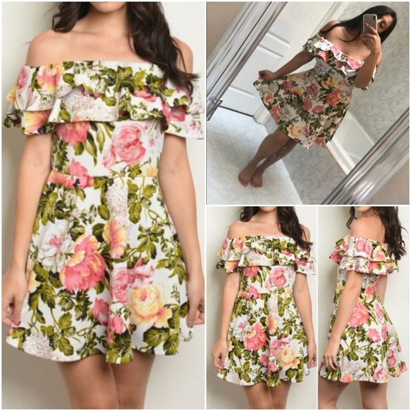 Trend Setter Diva Boutique Dresses & Skirts - IVORY FLORAL OFF SHOULDER DRESS